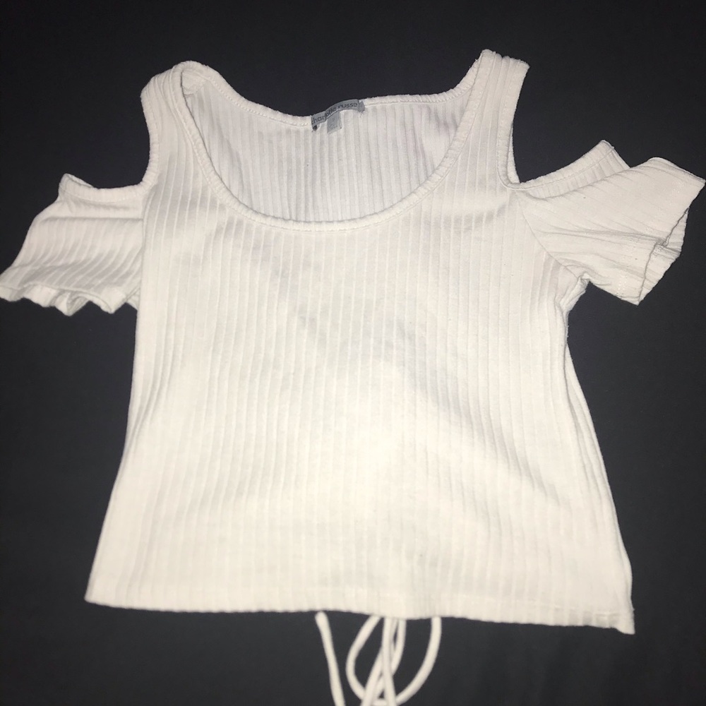 White lace up crop top